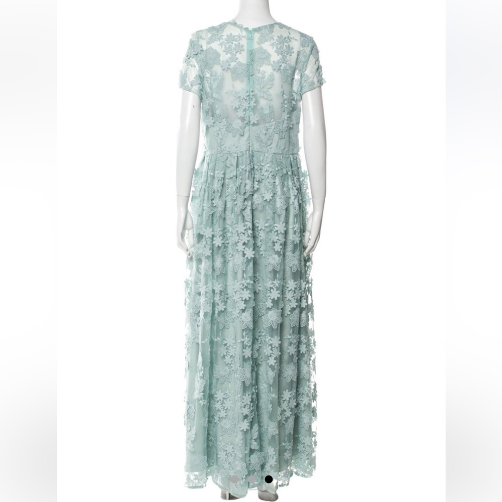 Monique Lhuillier Lace Pattern Long Light Blue Floral Mesh Fit Flare - Picture 2 of 8